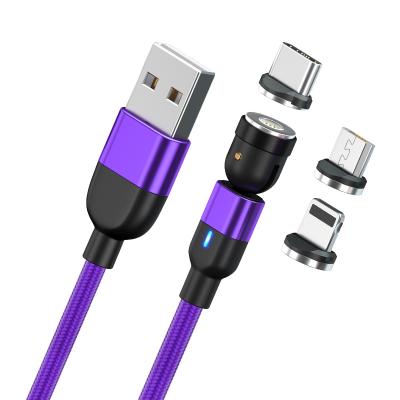 China Support charging +data transmission 1m magnetic charger 2m 3 in 1 cables 540 rotation magnetic charging cable 3a for sale