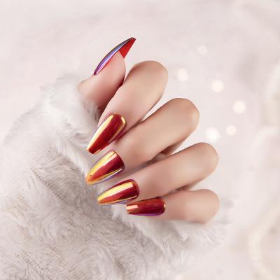 China Awesome Red Flexibility Laser Nail Art Designs And Ideas Press On Nail ABS Coffin Design Artificial Nails for sale