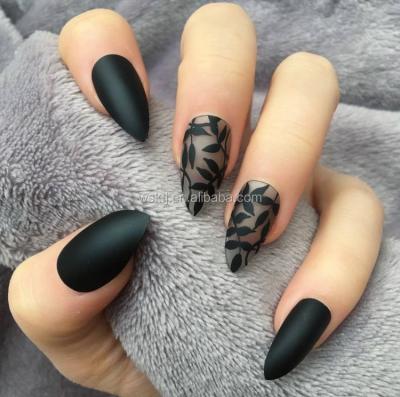 China Flexibility Custom Leaves Patterns Fashion Matte Stiletto Press On False Nails For Winter for sale