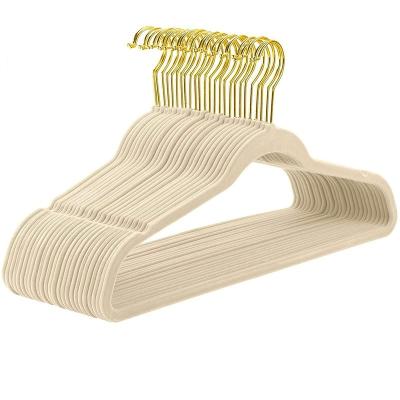 China Custom Made Velvet Non Slip Non Slip Premium Beige Hangers Velvet Suit Hangers 100 Packs for sale