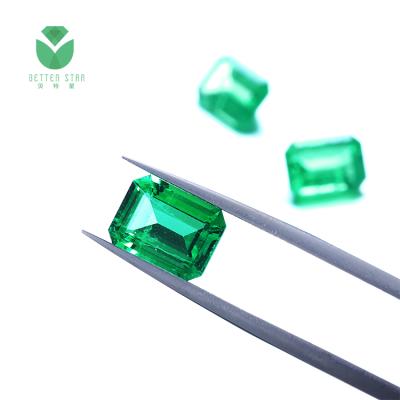 China Jewelry Making Large Green Color Synthetic Emerald Cut Green Gemstone Developed By Hydrothermal Colombian Laboratory Loose Wholesale Price for sale