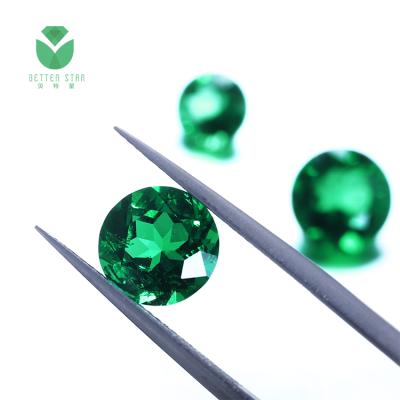 China Jewelry Making Wholesale Large Size Round Cut Green Color Hydrothermal Colombian Lab Made Green Loose Gemstone for sale