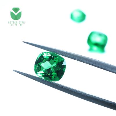 China Jewelry Making Fancy Shape Cushion Cut Green Gemstone Developed By Hydrothermal Colombian Lab Loose Wholesale Price for sale