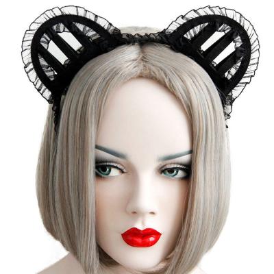 China Sexy Gothic Black Lace Cat Ears Costume Ball Hairband Halloween Hair Decoration Women's Headband BD400 for sale