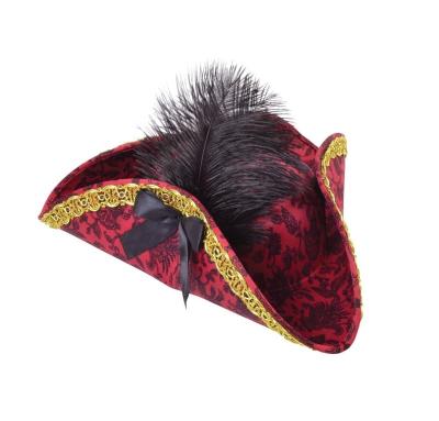 China Ladies Eco-Friendly Adult Red Pirate Three-Cornered Hat With Decoration Costume Accessory for sale