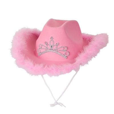 China Felt Hat NC4023 Character Pink Cowboy Hat Look Wild Western Women's Ladies Costume Wool Felt Hat for sale