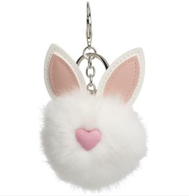 China Cute Plush Pom Pom Rabbit Ears Keyrings Souvenir Wholesale Fur Metal Gift Keychains for sale