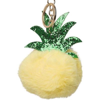 China London Pineapple Pom Pom Faux Fur Bag Charm Eco-Friendly AD1133 Keychain for sale