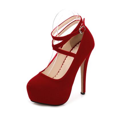 China Stunning High Heels Flannel Cross Ankle Strap Platform Pumps Height Increasing Women's Sexy Shoes for sale