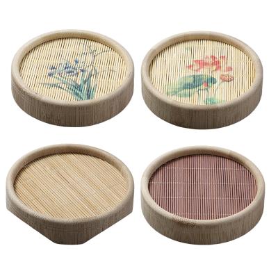 China Viable Wholesale Sublimation Tea Cup Coaster For Beverage Custom Drink Round Bamboo Coaster for sale