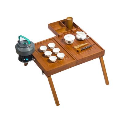 China Portable Small Foldable Camping Tea Table Easy Carry Bamboo Outdoor Picnic With Gas Stove Dining Table for sale