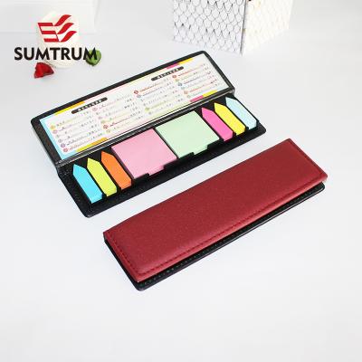 China Custom New Style Self Adhesive PU Soft Leather Sticky Note Box With Calendar Arrow Square Note Pad for sale