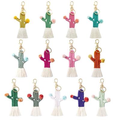 China Fashiontable Boho Cactus Macrame Tassel Key Chain Bag Weaving Dangle Charms for sale