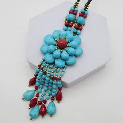 China Stone Bohemian Flower Turquoise BOHEMIA Statement Pendant Necklace for sale