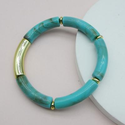 China BOHEMIA Resin Chunky Curved Stacking Bamboo Tube Acrylic Bangles Bracelet for sale