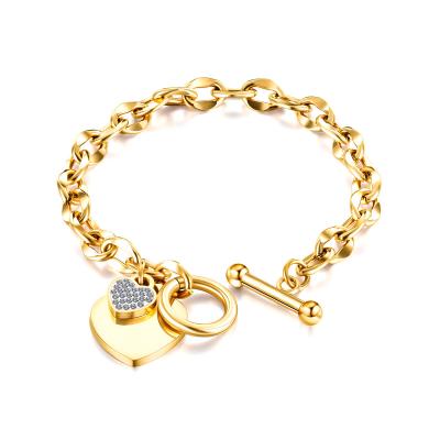 China Empty Heart Personalized Rose Gold Plated Rhinestone Heart To Charm Stainless Steel Bracelets for sale