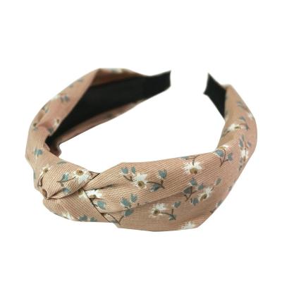 China Wide Side Knotted Hair Band Press Hair Accessories Floral Vintage Cloth Fashion Temperament New for sale