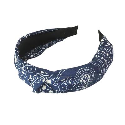 China Retro Vintage Cross Bow Sharpening Hair Circle Accessories Fabric Printing Classic Wide-SID Elastic Headband For Women for sale