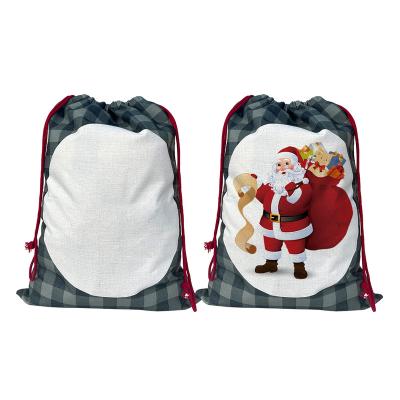 China Creative New Fashion Christmas Christamas Home Decoration Candy Bag Drawstring Bag Santa Sack Custom Printed White Sublimation Logo for sale