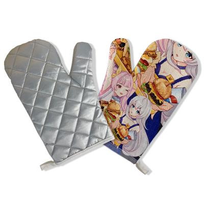 China Sublimation Home White Oven Microwave Oven Heat Resistance Sublimation Kitchen Mitt Printed Canvas Glove for sale