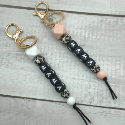 China Wholesale Custom MOM Letter Pearl Silicone High Quality Factory Leopard Key Chain for sale