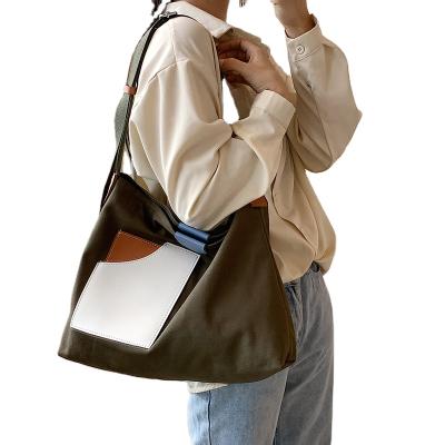 China Shopping Cross Large Capacity Canvas Contrast Color Canvas Single Shoulder Lady Bags - Body Bag for sale