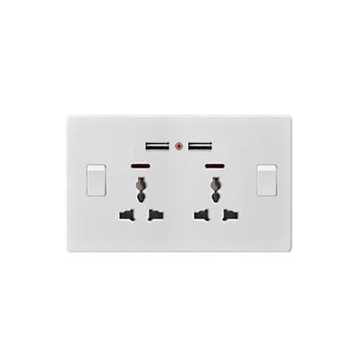 China Bs/uk Double 3 Pin Uk Flat Socket 2 Strip 13a 6 Hole Power Residential/General Purpose Wall Switched Socket Outlet With Neon for sale