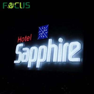 China Custom Hotel Buildings Logo Sign Outdoor Acrylic 3D Halo Lit Led Channel Letters Sign for sale