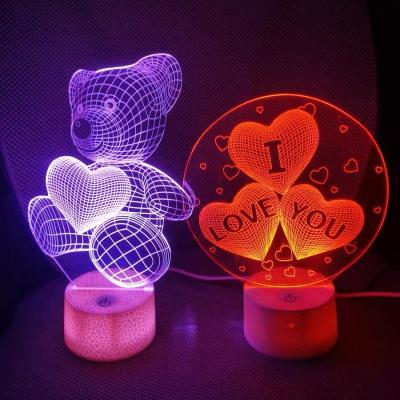 China Modern Led Night Light 3D Illusion Table Standing Love Bear 3d led light slit lamp base with remote control for sale