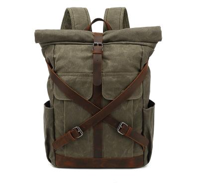 China Daypacks Computers Laptop Canvas Bag Men Leather Satchel Vintage Waxed Canvas Waterproof Hiking Backpack for sale