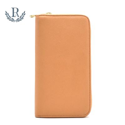 China RFID Top Grain Cow Leather Clutch Checkbook With Zipper Coin Pocket Women Wallet for sale