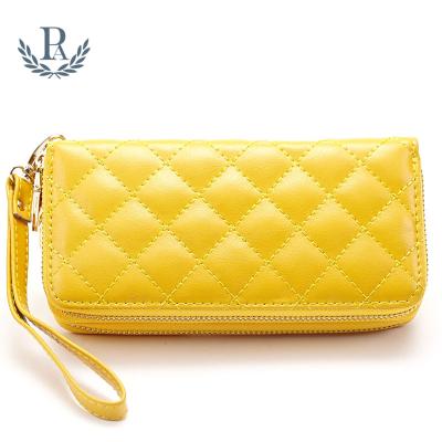 China RFID Fashion Cowhide Clutch Leather Checkbook With Zipper Along Coin Pocket High Capacity Women Wallet for sale