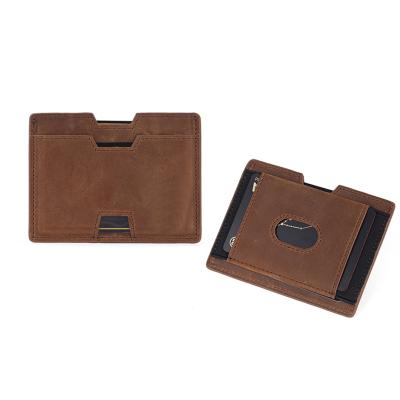 China Vintage Crazy Style Card Holder Leather RFID Horse Slim Card Case For Men for sale