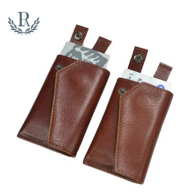 China Closure Handmade Leather Magnetic Card Case Pulling Strap Card Holder Wallet for sale