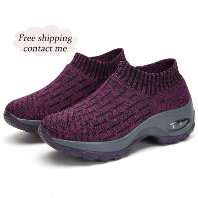 China Outdoor Walking Women's Shoes Running High Sports Walking Style Shoes Driving Ladies Knitted Shoes for sale