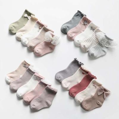 China New Design Butterfly QUICK DRY Baby Socks Lace Up Autumn Knitted Comfy Newborn Slip Booties Girls Kids Calf Socks for sale