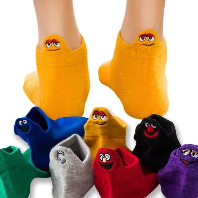 China New Arrival High Quality QUICK DRY Custom Women's Socks Sesame Street Cartoon Socks Emoji Embroidery Rainbow Socks for sale