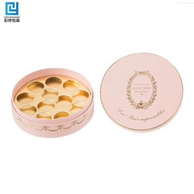 China High End Recycled Materials Mini Pink Round Praline PVC Insert Packaging Transparent Love Chocolate Bean Paper Box for sale