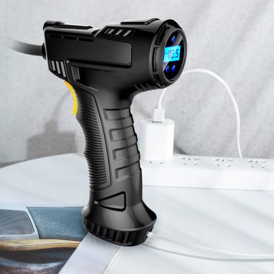 China 12V/Nitrogen Mini Cordless Digital Auto Emergency Light Aerosol Car Tire Inflator Rechargeable Electric Pump Gun for sale