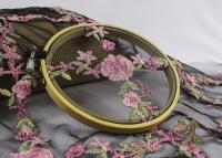 China Estilo floral colorido bordado da flor da flor do pêssego do rosa da tela do laço do tule multi à venda