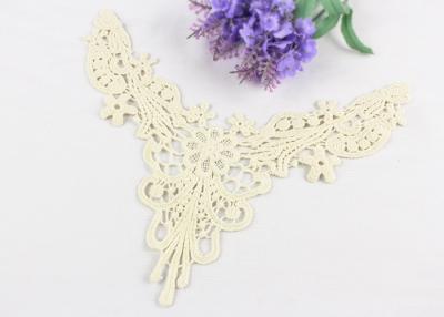 China Water Soluble Cotton Lace Neck Applique , Flower Lace Bridal Neckline Applique for sale