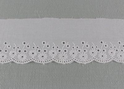 China White Eyelet Cotton Lace Trim , Scalloped Floral Lace Ribbon For Wedding Dress for sale