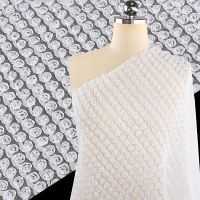 China White Rose Flower Embroidery Lace Fabric Suitable For All Kinds Of Clothing Fabrics Support Custom for sale