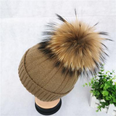 China Factory wholesale striped beanie hat knitted baby fur pom pom beanie hats real fox fur for sale