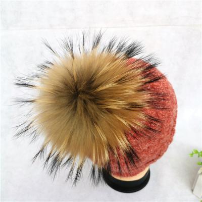 China Factory Wholesale Striped Hats Winter Fur Hats Baby Raccoon Pom Pom Knitted Hats For Women for sale