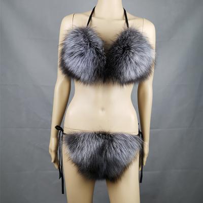 China Viable factory direct wholesale fur bikini rabbit fur bikini fur bra bikini girls for sale