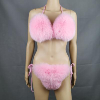 China Factory Direct Wholesale Direct Breathable Fox Fur Bikini Pink Fur Bikini White Fur Bikini for sale