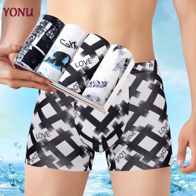 China Factory Direct Selling Men's Breathable Underwear Mid Waist Printing Ice Silk Underwear Fashionable Comfortable Breathable Boxer for sale