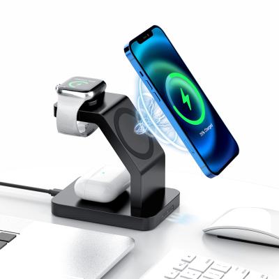 China 2021 Phone12series Portable Suction Magnetic Watch Stand 3in1 Desktop Multifunctional Wireless Charger for sale