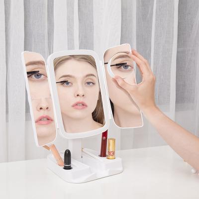 China Daily Makeup USB Charging LED Touch Screen Lighted Vanity Makeup Mirror LED Dressing Table Mirror for sale